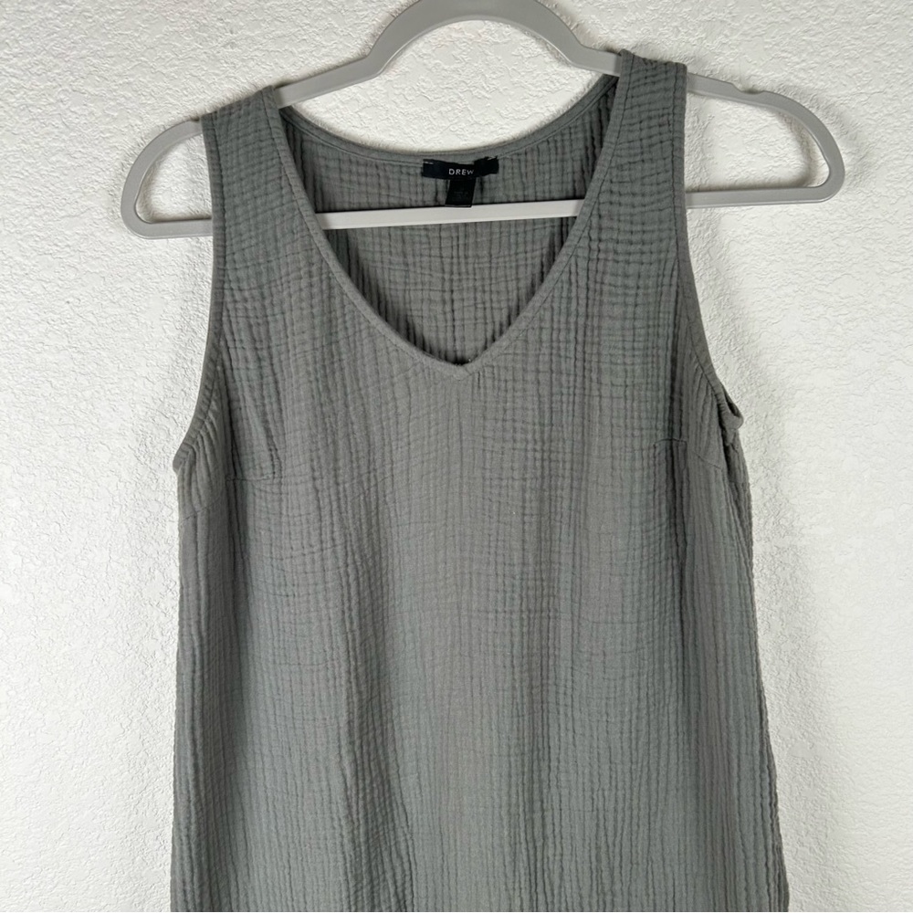 Drew Women’s Sz S v-neck sleeveless 100% cotton gauze mini dress with ruffle